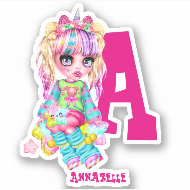 Girls Cute Unicorn Personalized Named Monogram (Front)