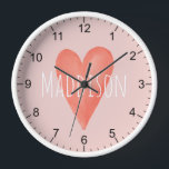 Girls Cute Whimsical Watercolor Pink Heart Kids Clock<br><div class="desc">This cute and whimsical children's clock design features a pink watercolor heart,  and can be personalized with your girls name. Perfect for a pink-loving child. Great decor for a kids room or a baby girls nursery!</div>