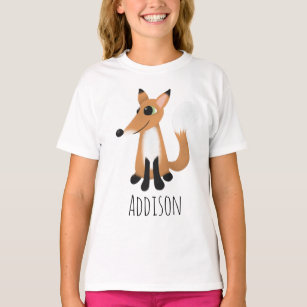 Girls Cute Woodland Forest Fox and Name T-Shirt