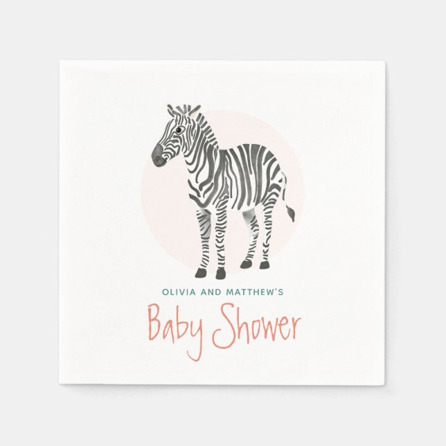 Girls Cute Zebra Safari Baby Shower Napkin (Front)