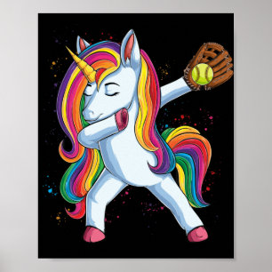 Girls Dabbing Softball Unicorn Apparel Sport Poster