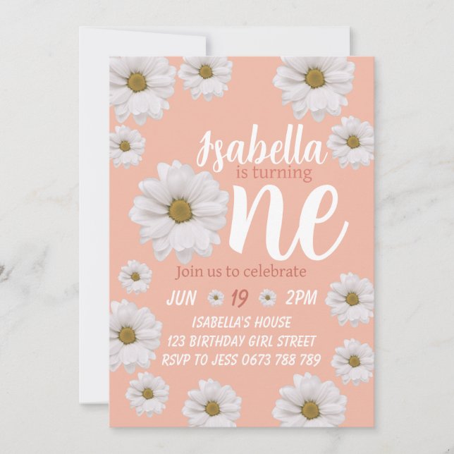 Girls daisy first birthday invitation (Front)