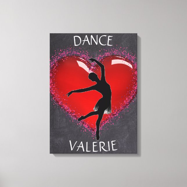 Girls Dance Chalkboard Heart w/ Personalized Name  Canvas Print (Front)