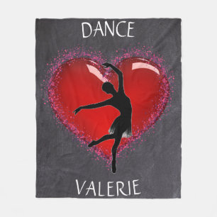 Girls Dance Chalkboard Heart w/ Personalized Name Fleece Blanket
