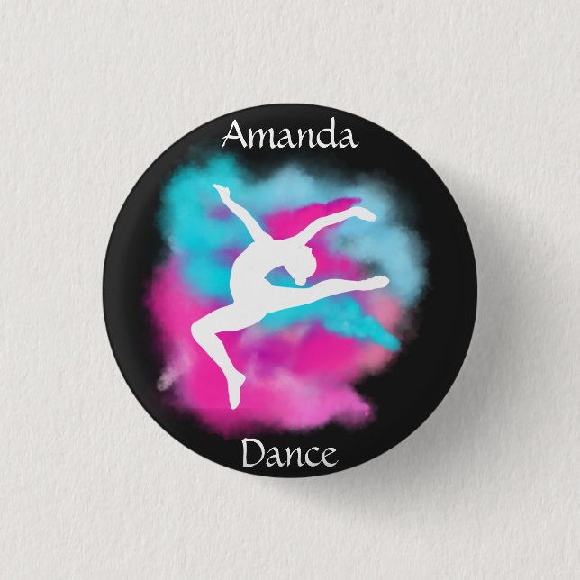 Girls Dance Leap Pink Blue Colour Bomb with Name   1 Inch Round Button (Front)