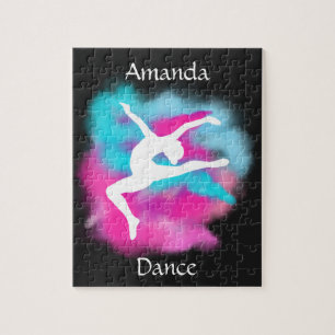 Girls Dance Leap Pink Blue Colour Bomb with Name Jigsaw Puzzle