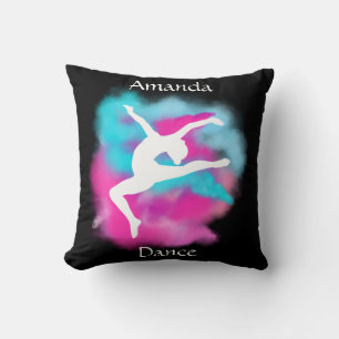 Girls Dance Leap Pink Blue Colour Bomb with Name  Throw Pillow