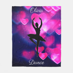 Girls Dance Pink and Purple Floating Hearts Fleece Blanket
