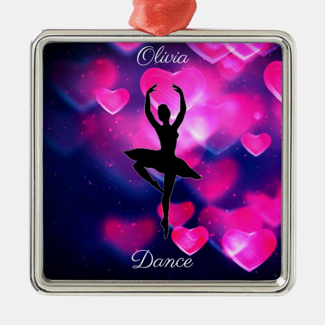 Girls Dance Pink and Purple Floating Hearts  Metal Ornament (Front)