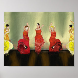 Girls Dancing Flamenco on Stage Art Print