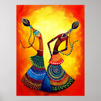 Girls Dancing: Traditional Indian Art Poster