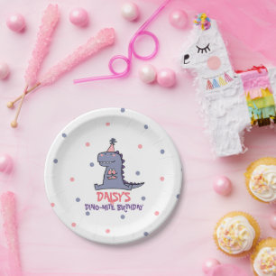 Girls Dino-Mite Birthday Paper Plate