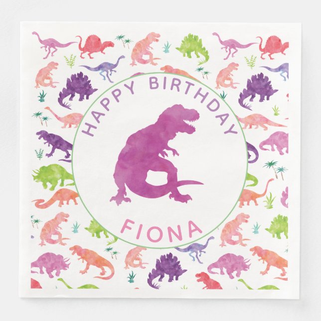 Girls Dinosaur Birthday Party Pattern Purple Dino Napkin (Front)