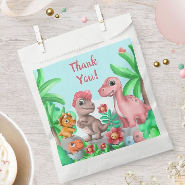 Girl's Dinosaur Birthday Thank You Favour Bag (Girl's Dinosaur Birthday Party Favor Bag)