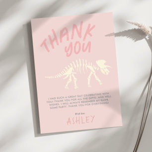 Girls Dinosaur Fossil Birthday Pink Thank You Card