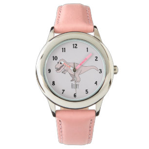 Girl's Doodle Pink T-Rex Dinosaur Kids with Name Watch
