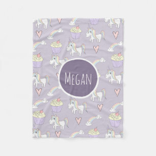 Girl's Doodle Unicorn Pattern Name Children's Fleece Blanket