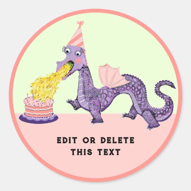 Girl's Dragon Birthday Classic Round Sticker (Front)