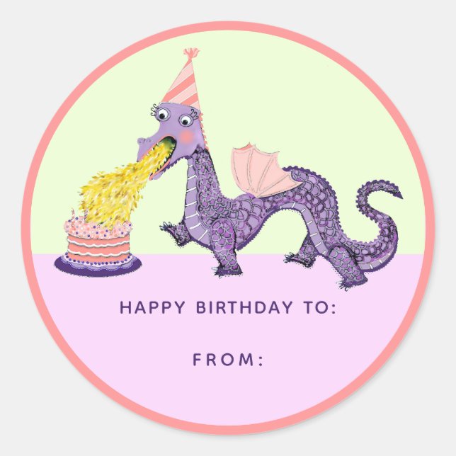 Girl's Dragon Birthday Classic Round Sticker (Front)