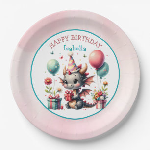 Girl's Dragon Themed Birthday Party Paper Plate
