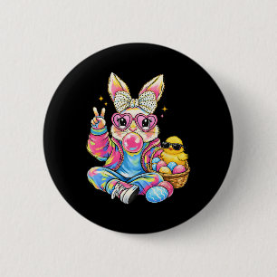Girls Easter Cute Bunny Coquette Pink Easter Kids 2 Inch Round Button