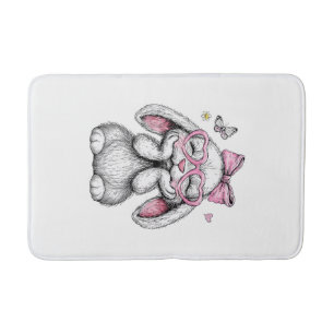 Girls Easter Cute Bunny Face Pink Easter Kids Todd Bath Mat