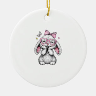 Girls Easter Cute Bunny Face Pink Easter Kids Todd Ceramic Ornament
