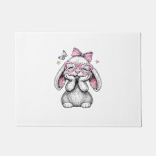 Girls Easter Cute Bunny Face Pink Easter Kids Todd Doormat