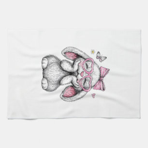 Girls Easter Cute Bunny Face Pink Easter Kids Todd Kitchen Towel
