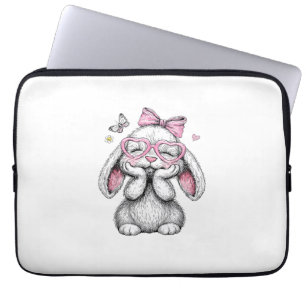 Girls Easter Cute Bunny Face Pink Easter Kids Todd Laptop Sleeve