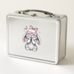 Girls Easter Cute Bunny Face Pink Easter Kids Todd Metal Lunch Box