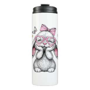 Girls Easter Cute Bunny Face Pink Easter Kids Todd Thermal Tumbler