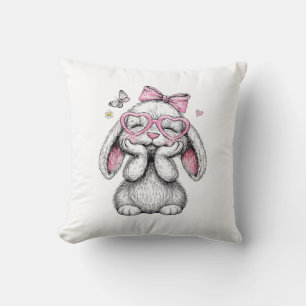 Girls Easter Cute Bunny Face Pink Easter Kids Todd Throw Pillow