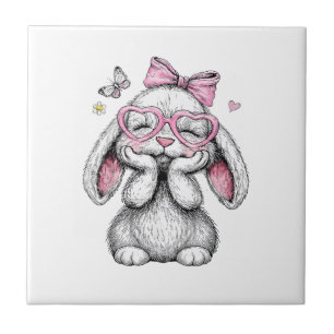 Girls Easter Cute Bunny Face Pink Easter Kids Todd Tile