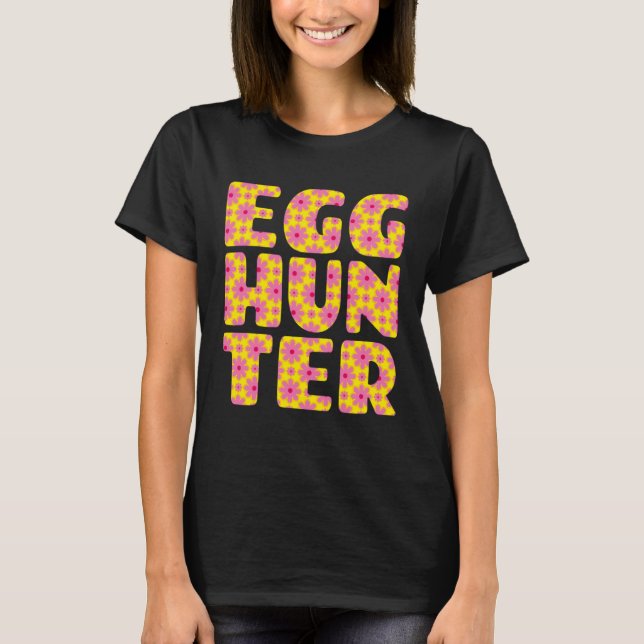 Girls Easter Egg Hunting   Yellow Pink Flowers Pri T-Shirt (Front)