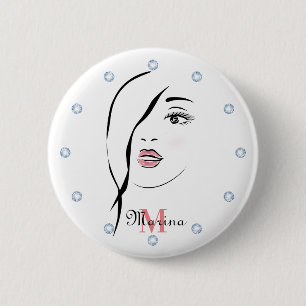 girl's face, glamourous, face, personalized modern 2 inch round button