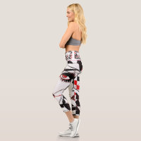 Girl's Face Pattern White, Black and Red Leggings