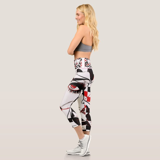 Girl's Face Pattern White, Black and Red Leggings (Left)