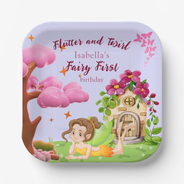 Girls Fairy First Fairytale Mushroom Butterfly  Paper Plate (Front)