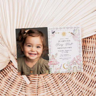 Girls Fairy First Magical Garden Birthday Photo Invitation