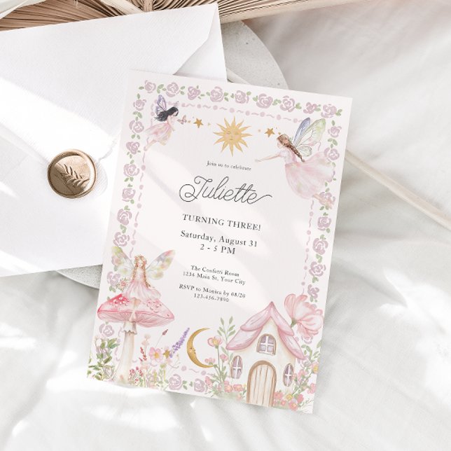 Girls Fairy Magical Garden Birthday Invitation (Girls Fairy Magical Garden Birthday Invite)