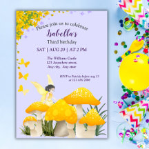Girls Fairy Yellow Mushroom Butterfly Birthday