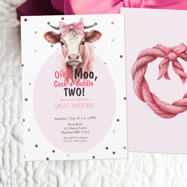 Girls Farm Animal Cow Second Birthday Invitation (Creator Uploaded)