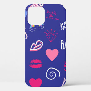 girls fashion seamless pattern with slogan. Hand d iPhone 12 Case