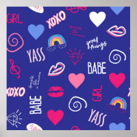 girls fashion seamless pattern with slogan. Hand d