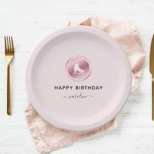 Girls Figure Skating Rose Gold Birthday Party Paper Plate