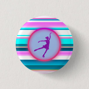 Girls Figure Skating Stripes    1 Inch Round Button