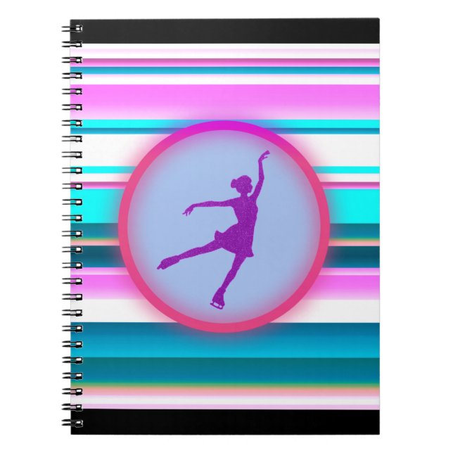 Girls Figure Skating Stripes   Notebook (Front)