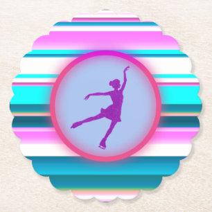 Girls Figure Skating Stripes    Paper Coaster