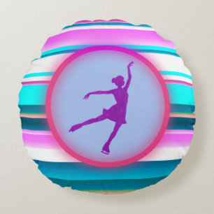Girls Figure Skating Stripes  Round Pillow